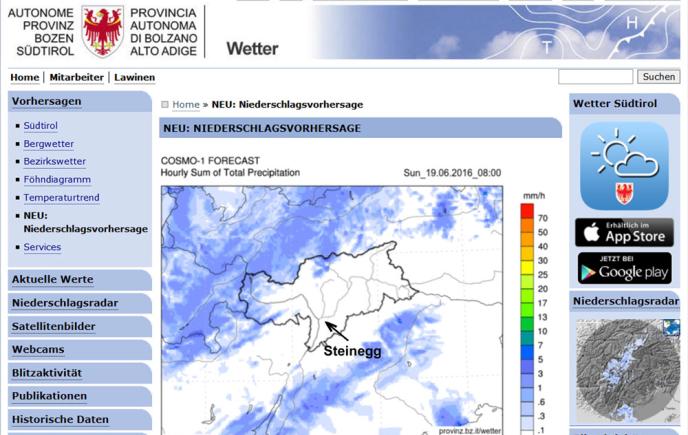 Bio Hotel Steineggerhof news - Neu: Regenradar mit 24 Stunden